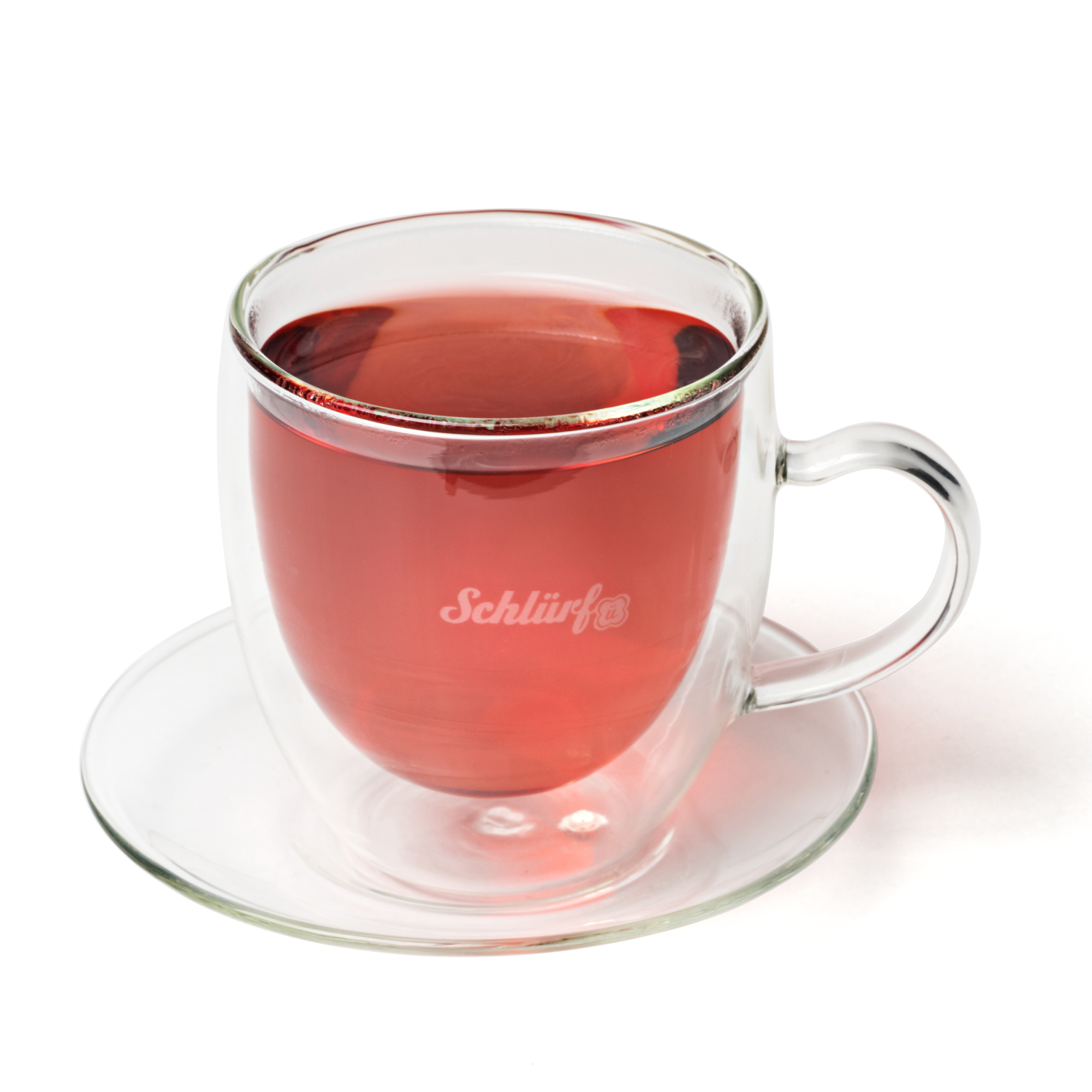 Schlürf Glastasse mit Untertasse