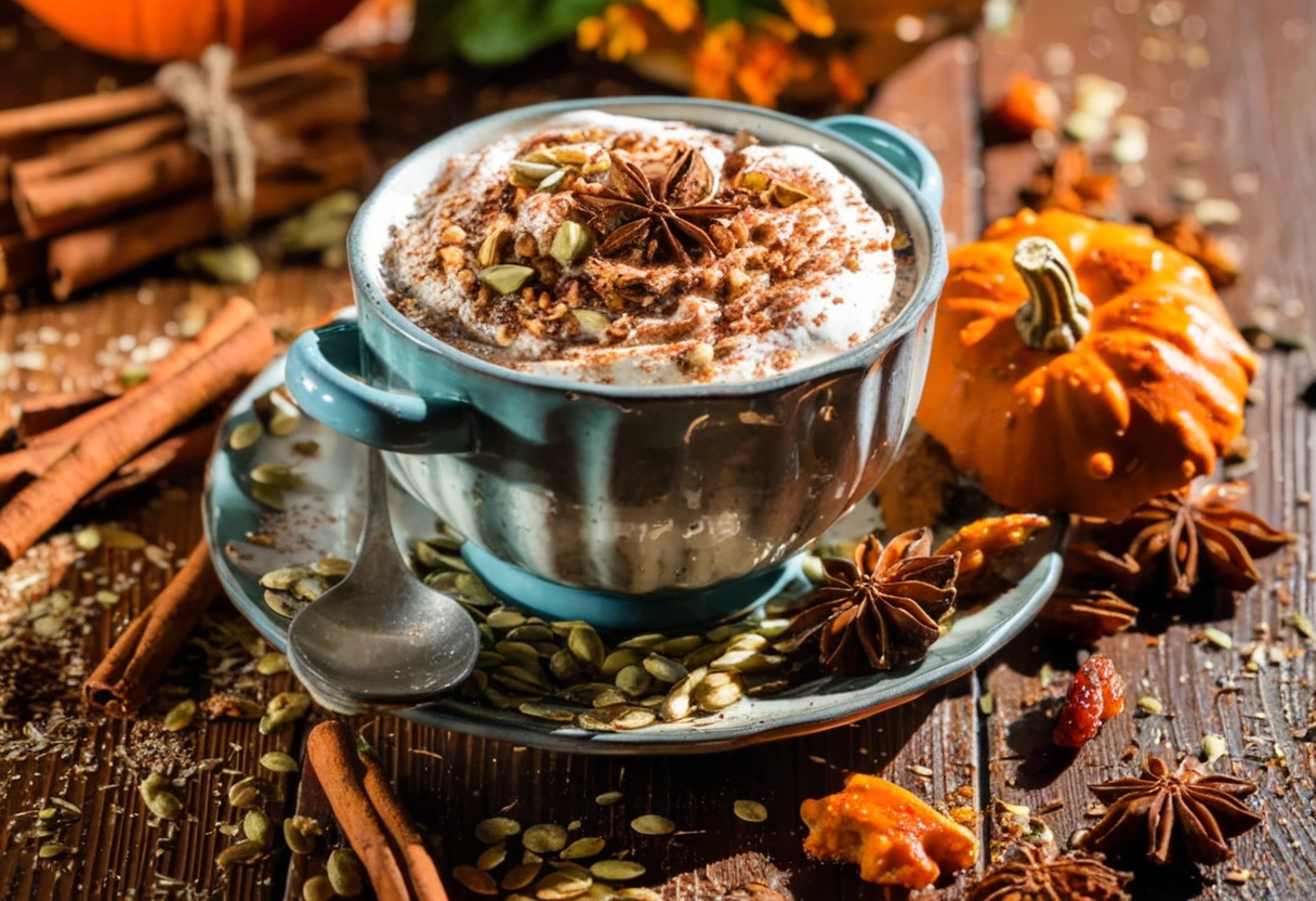 Herbstliches Getränk mit Kürbis und Gewürzen