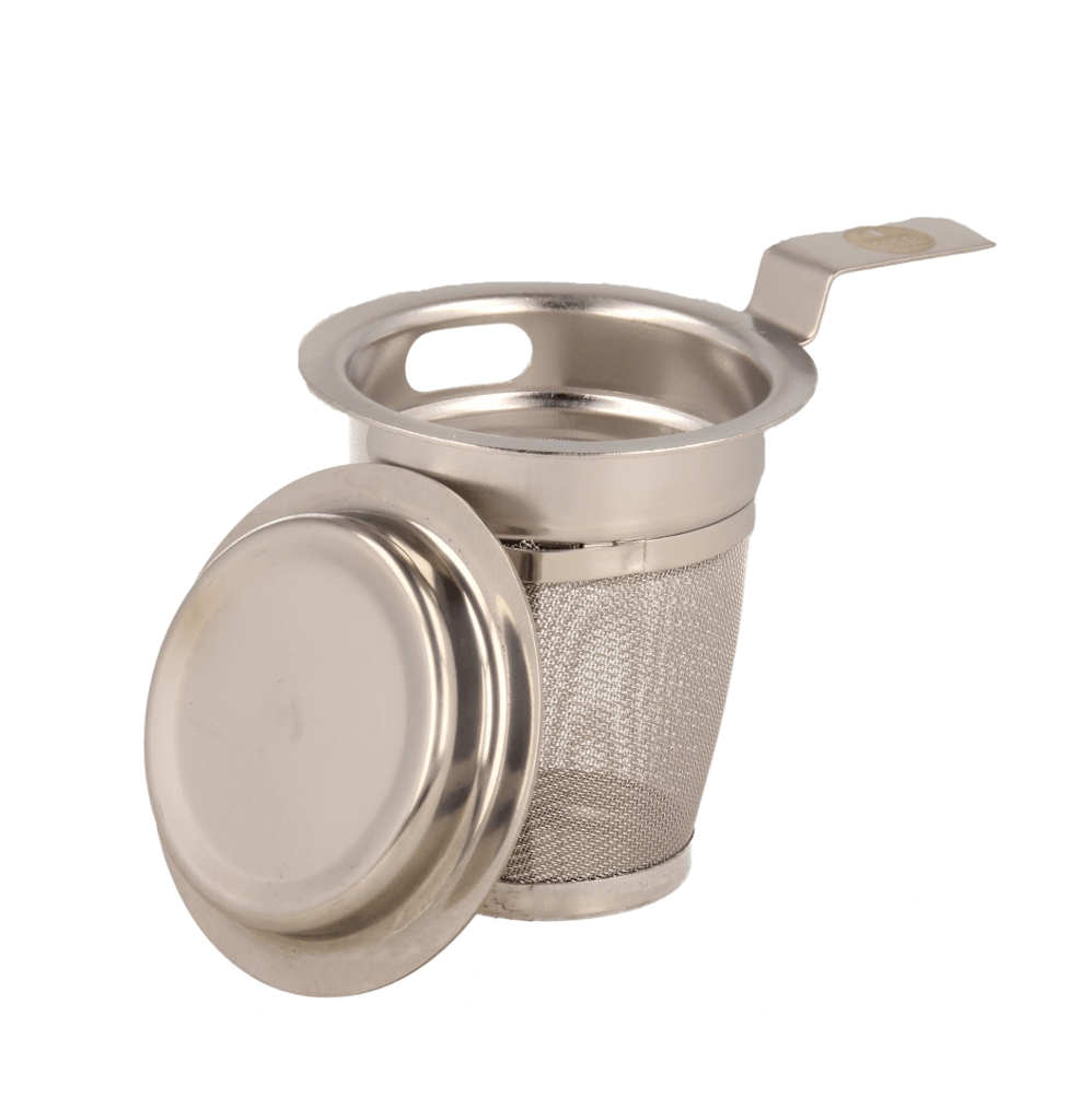 Tee-Sieb „Teezeit“ mit Ablage (Größe: M; Ø: 6 cm; H: 7,4 cm)
