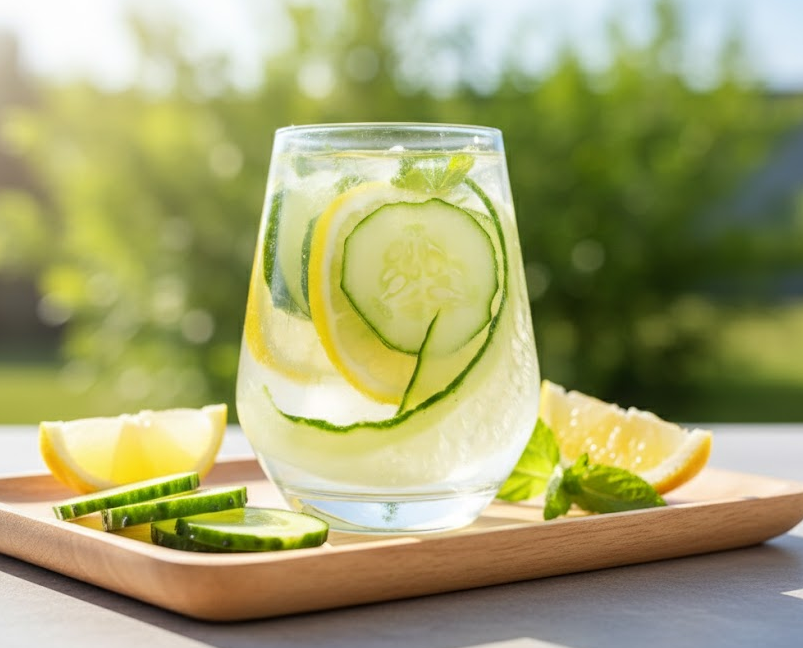 Grüner Tee mit Gurke und Zitrone