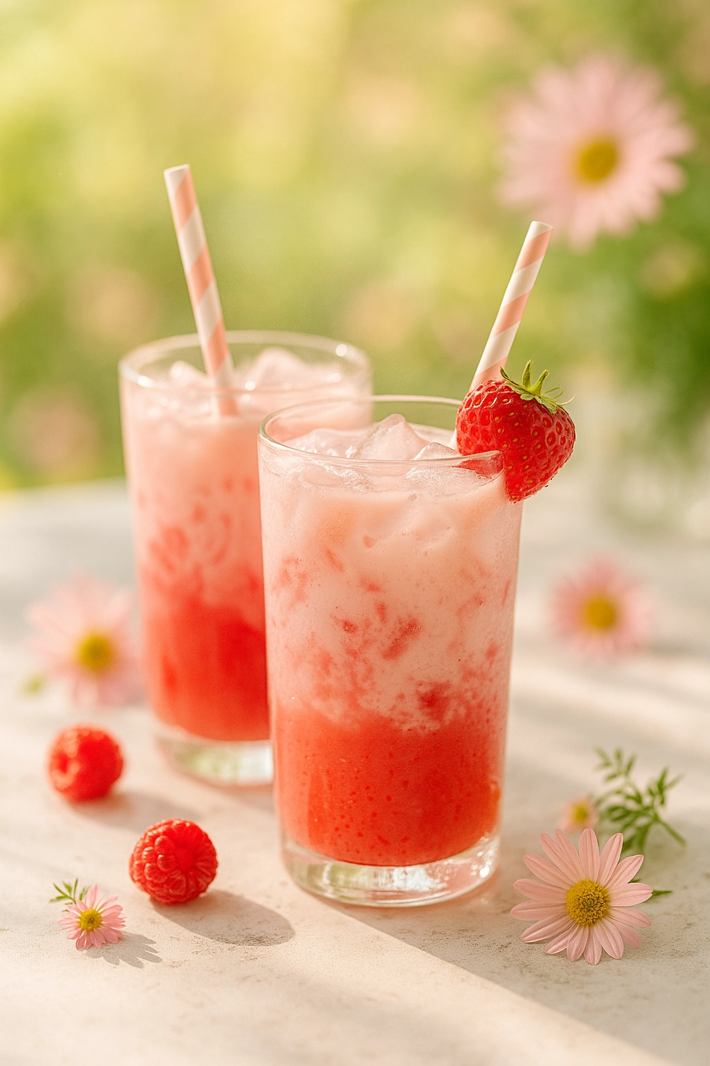 Iced Tea Latte mit Erdbeeren und Himbeeren
