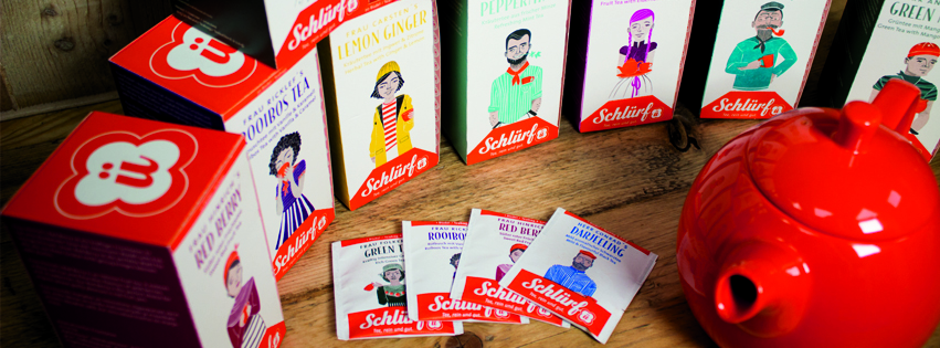 Schluerf Teeverpackungen mit Teekanne