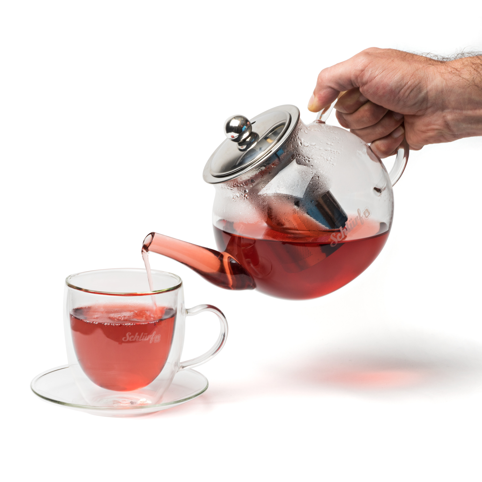 Schlürf Glastasse mit Untertasse