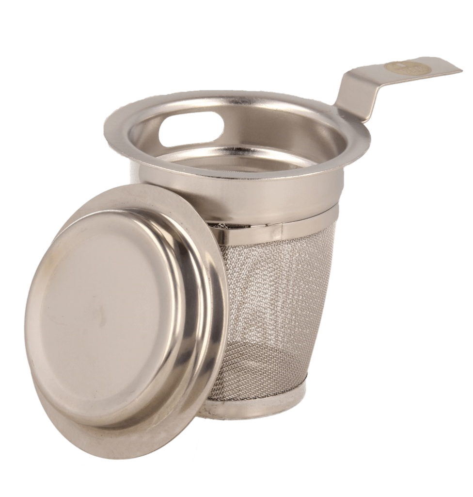 Tee-Sieb „Teezeit“ mit Ablage (Größe: L; Ø: 8 cm; H: 7 cm)